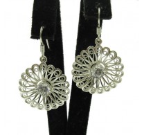 E000597 FILIGREE STERLING SILVER DANGLING EARRINGS SOLID 925 WITH CZ  EMPRESS